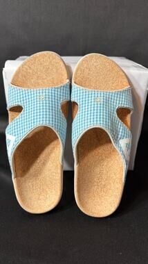 Spenco Kholo Total Support Slide Sandals Women US 9 Blue Gingham Comfort NWOB